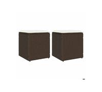 Tabourets jardin avec coussins lot de 2 marron résine tressée, siège de jardin, sièges d'extérieur, tabouret cube, 4104040