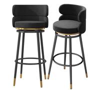 Tabourets pivotants à 360 degrés, chaises de Bar rembourrées en Velours avec Pieds en Acier et Repose-Pieds, Lot de 2 tabourets de comptoir Modernes pour Cuisine, pub, Bistro, Pieds Noirs, 7