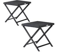 Tabourets pliants en polyrotin noir - CASARIA - Fonction 3en1 : tabouret, table pliante & repose-pieds