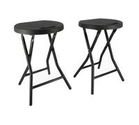 Tabourets pliants x2 - Ht 46cm - Tabouret pliable de Jardin, Terrasse, Balcon - Noir - Siège résine Structure Acier - Poignée