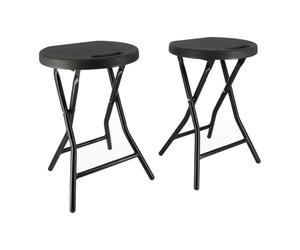 Tabourets pliants x2 - Ht 46cm - Tabouret pliable de Jardin, Terrasse, Balcon - Noir - Siège résine Structure Acier - Poignée