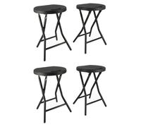 Tabourets pliants x4 - Ht 46cm - Tabouret pliable de Jardin, Terrasse, Balcon - Noir - Siège résine Structure Acier - Poignée