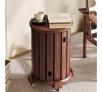 Tabourets Ronds Empilables en Bois Massif, Tabouret Gigogne Bois avec Roulette Pivotante à 360° for Salon, Chambre, Cuisine Balcon, Petite Table D'appoint 4 en 1