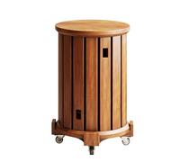 Tabourets Ronds Empilables en Bois Massif, Tabouret Gigogne Bois avec Roulette Pivotante à 360° for Salon, Chambre, Cuisine Balcon, Petite Table D'appoint 4 en 1