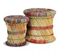 vidaXL Tabourets pliants en bois massif multicolore, style ethnique