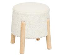 Atmosphera – Tabouret d'appoint Inuit Dreams – Tissu bouclette blanc, pieds en bois, H 41,5 cm