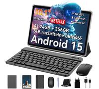 TABWEE 2025 T20 10.1'' Android 15 Set Tablet, 24GB(8+16GB Extensible) RAM+256GB ROM(2TB TF), avec housse/stylo/souris/clavier, Widevine L1, 5G WiFi