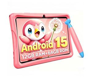 TABWEE K10 Android Tablette Enfant 10 Pouces, 12Go RAM + 64Go ROM (TF 2To) | Tablette pour Enfant avec Contrôle Parental, Google Kids Space, WiFi 6, Écran HD Anti-Lumière Bleue, Coque Antichoc - Rose