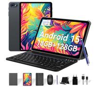 TABWEE T80 Tablette Android 15 - Écran HD-IPS 10 Pouces, 18 Go RAM + 128 Go ROM (2 to TF), Quad-Core, 6000 mAh, 5G WiFi, GPS, INCL. Tablette avec Clavier, Souris & Stylet, 2 Ans de Garantie