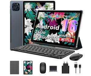 TABWEE T90 Tablette Tactile 11 Pouces Android 16 avec Clavier et Stylet | IA Gemini, 24 Go RAM (8+16) 128 Go ROM (TF 2 To), Écran FHD Widevine L1, Batterie 8000mAh, PC 2 en 1, 5G WiFi/GPS - Gris