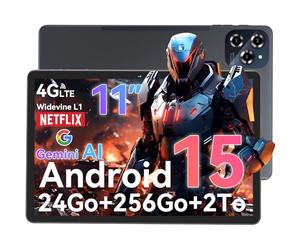 TABWEE W90 Android 15 Tablette Tactile 11 Pouces - 24 Go+256 Go(2To TF), Octo-Core T615, 8000 mAh/18 W, 16 MP+8 MP, Tablette avec SIM 4G, Gemini AI, Widevine L1, Face ID (2 Ans de Garantie)