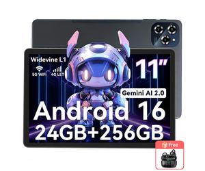 TABWEE W90 Tablette 11 Pouces Android 16, 24 Go de RAM 256 Go de Mémoire(2 To TF),Grand écran Widevide L1, Octa-core T615, 8000 mAh, Wi-Fi 5G, LET 4G, 18 W With 1*AIRBUDS 15 gris
