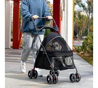 Tacarlha Procuse de Chat pour Chat, Poussette Chien à 3 Roues Petits Chiens Moyens, Cadre en métal Robuste, fenêtres Filet Mailles, Porte-Tasse et arrière Double Frein, Porte-Animaux Blakc