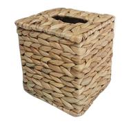 Tacarlha Support de boîte à mouchoirs en jacinthe d'eau tissée à la main en osier naturel - Distributeur de serviettes carré pour le visage - Décoration rustique - Boîte à mouchoirs carrée en jonc de
