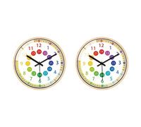Tacdas 2X Horloge Murale Silencieuse pour Enfants sans Coutil Horloge Décorative Colorée à Piles pour La Salle de e L'école de La Chambre des Enfants
