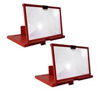 Tacdas 2X Loupe D'éCran de TéLéPhone Portable 12 Pouces 3D HD Support de Support D'Amplificateur VidéO avec Support de Bureau Pliant Rouge de de Film