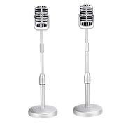 Tacdas 2X Modèle D'Accessoire de Microphone de Bureau Vintage avec Hauteur Réglable, Support de Microphone de Style Rétro Classique, Faux Accessoire de Microphone, Argent