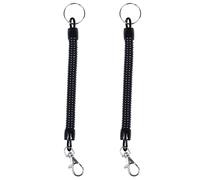 Tacdas 2X Mousqueton Noir Ressort Bobine Cordon Extensible Sangle Porte-cles Corde Porte-cles