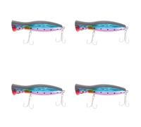 Tacdas 4 PCS Popper de Peche A Les Yeux 3D avec des Crochets Pointus 12cm 42g Leurre Dur de Nappe d'eau Leurre Artificiel en Plastique Souple Isca Equipement de Peche Bleu