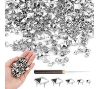 Tacdas Piques en Argent, pour Accessoires de Ceinture de Vêtements Punk Rock - Kit de Rivets avec 300 Pièces de Clous en Pyramide Carrée et Awl à Manche en Bois.