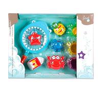 Tachan 756T00582 Lot de 8 Jouets de Bain et de Piscine pour bébé avec Filet de pêche et 8 Accessoires Doux et colorés avec Animaux Marins