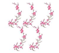Taches de fer à repasser - Taches à broder - Lot de 5 fleurs de prunier avec dos adhésif - Pour veste, sac à dos, chapeau, gilet - Réparation de mode - Sac à dos