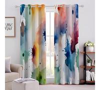 Tâches d'encre Colorées Rideaux Occultant 140L X 145Hcm Art Abstrait Rideau Thermiques Isolants Anti Chaleur Rideau À Oeillets pour Chambre Salon 2 Panneaux
