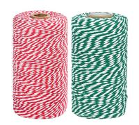 TACHIO 2mm Ficelle de Coton Fil de Cuisson Fil de Tresse Fil d'artisanat Fil de décoration Idéal pour Les Images de Jardin Artisanat végétal 100m X 2roul Rouge Blanc et Vert Blanc