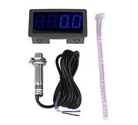 Tachymètre d'Affichage Numérique 4 Chiffres à LED, Panneau de Compteur de Vitesse RPM avec Capteur NPN d'Effet Interrupteur Proximité (Bleu)