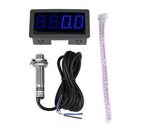 Tachymètre d'Affichage Numérique 4 Chiffres à LED, Walfront Panneau de Compteur de Vitesse RPM avec Capteur NPN d'Effet Interrupteur Proximité (Bleu)