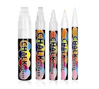 Tacitmeet Lot de 5 Feutre Craie Blanche, Marqueur Blanc Indelebile, stylo craie pour tableau noir effacable, Marqueur Craie pour fenêtres et tableaux noirs (1 mm, 3 mm, 6 mm, 10mm, 15mm)