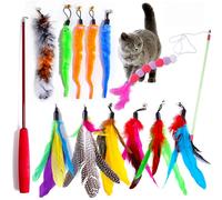 Tacitmeet Lot Jouet Chat 12 PCS, Rétractable Canne à Peche Chat, 10 Jouet à Plumes pour Chats de Remplacement avec Cloche, Jeux Chat Appartement, Interactifs pour l'Intérieur Chats et Chatons