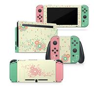 Tacky Design Skin à motif floral compatible avec Nintendo Switch, autocollant complet en vinyle de qualité supérieure, compatible avec Joy-Con, console et station d'accueil Vert et rose