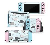 TACKY DESIGN Skin de chat mignon compatible avec Nintendo Switch, Kawaii Blue Switch, autocollant en vinyle 3 m, couverture intégrale