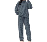 tacniseyw Ensemble de pyjama en polaire pour femme - Vêtement d'hiver chaud et moelleux - Super doux et confortable - Pyjama 2 pièces en flanelle - Pyjama de Noël - Grande taille - Haut et pantalon à