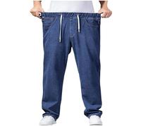 tacniseyw Jean basique pour homme - Jambe large - Style décontracté - Cordon de serrage - Taille élastique - Coupe droite - Coupe classique - Uni - Taille élastique