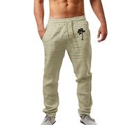 tacniseyw Pantalon décontracté pour homme avec cordon de serrage en coton - Taille élastique - Léger - Imprimé palmier - Pantalon pour la maison - Pantalon de détente respirant - Grande taille avec