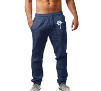 tacniseyw Pantalon décontracté pour homme avec cordon de serrage en coton - Taille élastique - Léger - Imprimé palmier - Pantalon pour la maison - Pantalon de détente respirant - Grande taille avec