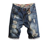 tacniseyw Short en jean déchiré pour homme - Coupe ample - Pantalon court respirant avec bouton et poches - Style hipster - Jambe droite - Avec trou, bleu, 42