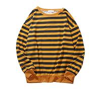 tacniseyw Sweat-shirt chaud pour homme, streetwear, imprimé rayé, col rond, épissure de collision, pull à manches longues, pull d'automne et d'hiver, sweat-shirt doux confortable pour homme, jaune, M