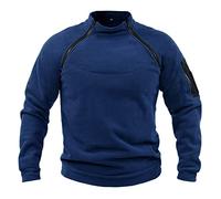 tacniseyw Veste polaire militaire pour homme - Chaud - Tactique - Fermeture éclair - Coupe-vent - Pour la pêche et la randonnée - Pull d'hiver en polaire avec poche kangourou, bleu marine, L