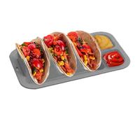 Taco Plate - Support pour bol à taco, assiette en silicone taco, plateau de service à taco avec 3 ouates de séparation, silicone réutilisable, anti-glissement, plat alimentaire avec 2 compartiments à
