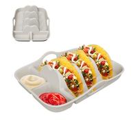 Taco Plates With Dividers - Silicone Taco Shell Holder, Reusable Serving Plate With Dip Compartments, Non-Slip Tacos Holders Tray For Home Kitchen BBQ Picnic Camping Party Supplies