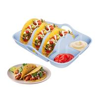 Taco Plates With Dividers - Silicone Taco Shell Holder, Reusable Serving Plate With Dip Compartments, Non-Slip Tacos Holders Tray For Home Kitchen BBQ Picnic Camping Party Supplies