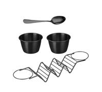 Taco-Tablett-Teller & Taco-Halter-Ständer Aus Edelstahl | Burrito-Ständer-Set avec 2 Saucenbechern & Löffel Ofenfest & Spülmaschinenfestes Taco-Bar-Servierset Silber, 28 x 6 cm, 1 jeu