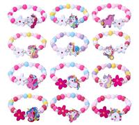 Tacobear 12pcs Licorne Bracelet Enfant Fille Coloré Bois Fleur Licorne Bijoux Élastique Bracelet Amitié pour Petits Cadeaux Anniversaire Fille Noël Fête Jouet
