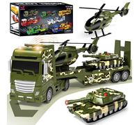 Tacobear 3 in 1 Camion Militaire Jouet Enfant Garcon Grand Jouet de Camion Véhicules avec Hélicoptère Char Militaires, Camion Transporteur Voitures Jouet Cadeau pour Enfants Garçons 2 3 4 5 6 Ans