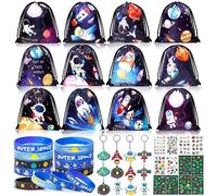 Tacobear 48pcs Kit Pinata Anniversaire Garçon Sac à Cordon Sac à Dos Porte Clés Espace Astronaute Tatouage Bracelet en Silicone Cadeaux Fête Anniversaire pour Enfant Invités