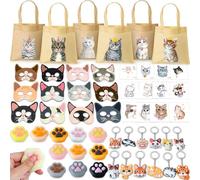 Tacobear 60 Pièces Sacs Cadeaux Anniversaire Enfants Invites Masques Figurines de Chat Porte-Clés Tatouages Stickers Pinata Jouet Fille