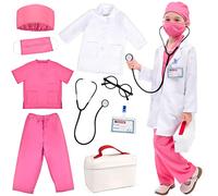 Tacobear 9 Pièces Deguisement Docteur pour Enfant Jeu d'imitation Docteur Kit de Jouet Médecin Malette de Médecin avec Stéthoscope Lunettes Manteau pour Garçon Fille 3 4 5 6 7 8 9 10 Ans